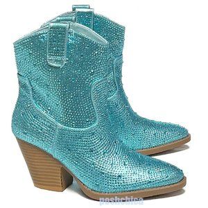 Sparkling Blue Ankle Boots